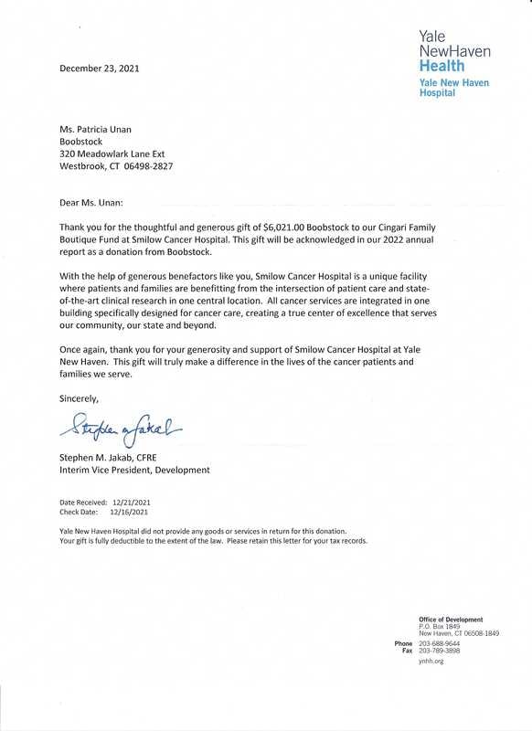 Thank you letter from Yale New Haven Hospital — 2021